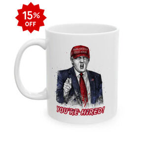 Trump "YOU'RE HIRED!" Scribble Art - Ceramic Mug (White, 11oz)